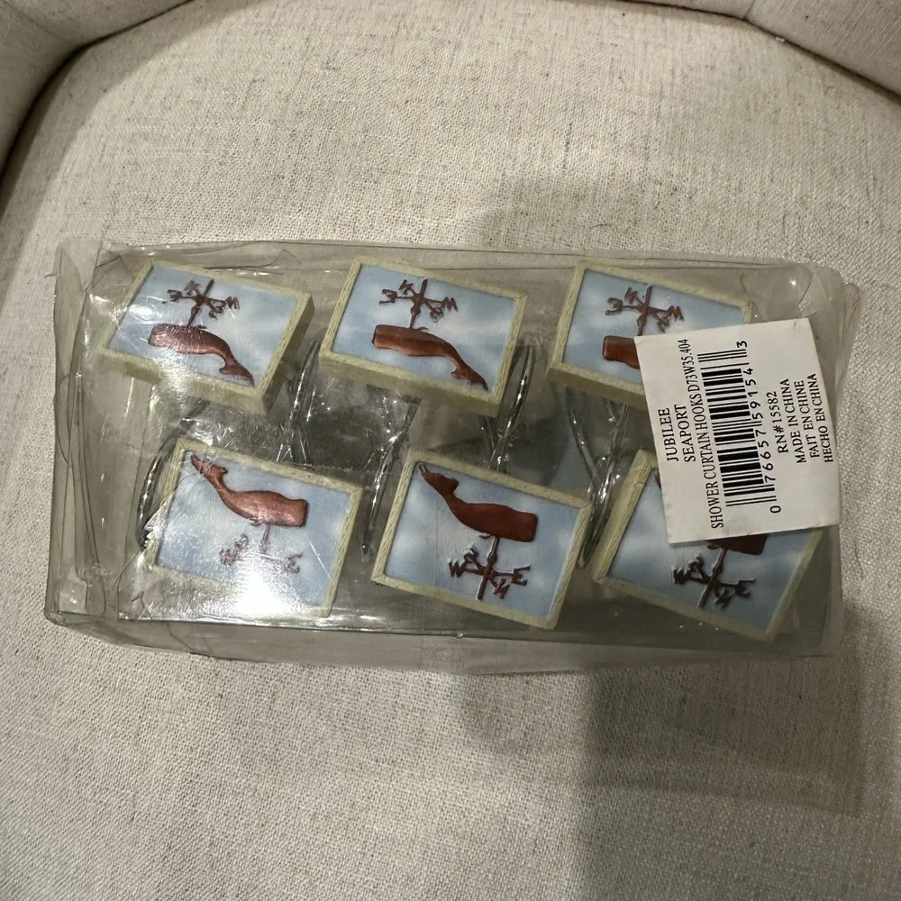 NEW Jubilee Seaport Whale Weathervane Shower Curtain Rings 12 Ct Nautical Beach